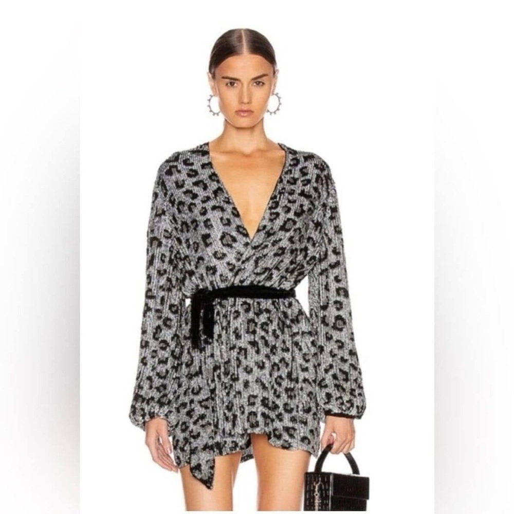 Retrofete Leopard Sequin Gabrielle Wrap Dress
